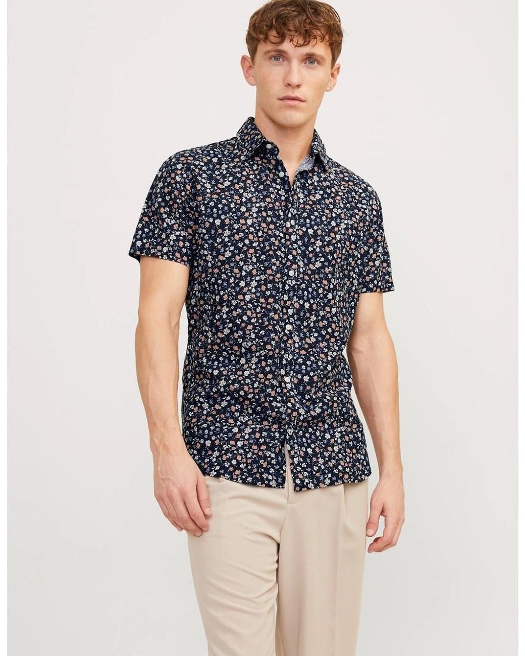 Jack & Jones Blue Regular Fit Short Sleeve Print Shirt for men