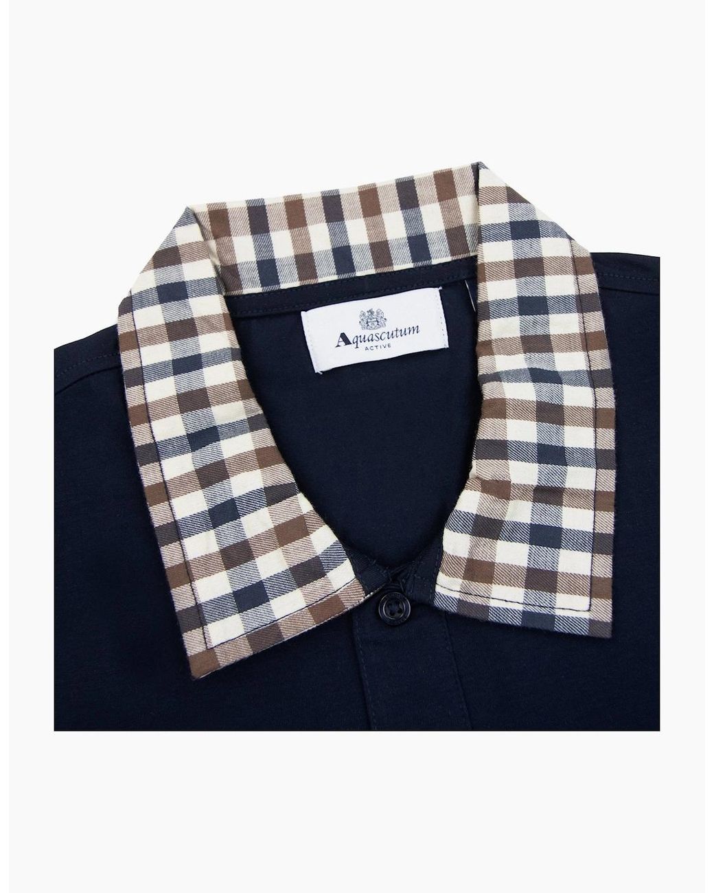 Aquascutum Blue Supima Club Check Rib Polo for men