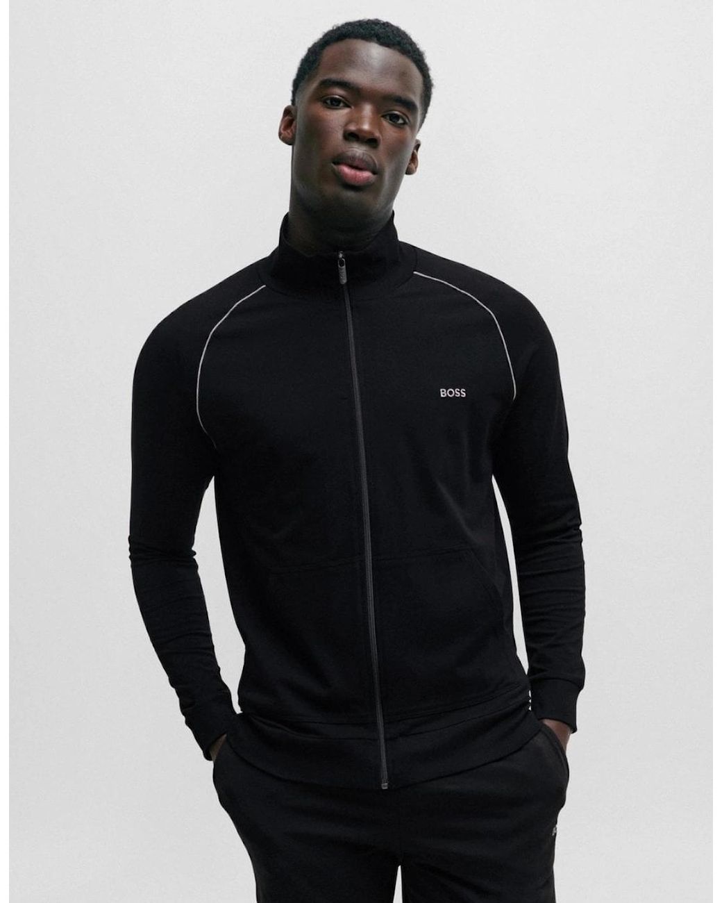 Boss Blue Boss Mix & Match Stretch Cotton Zip-Up Jacket With Logo Detail for men