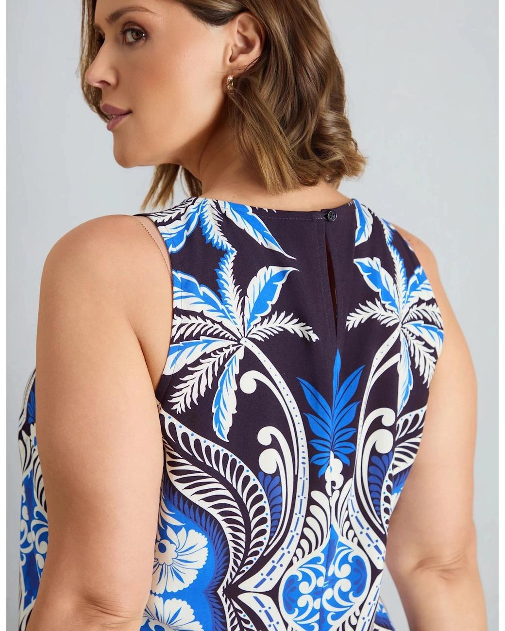 Live Unlimited London Blue Petite Petite Placement Print Sleeveless Maxi Dress