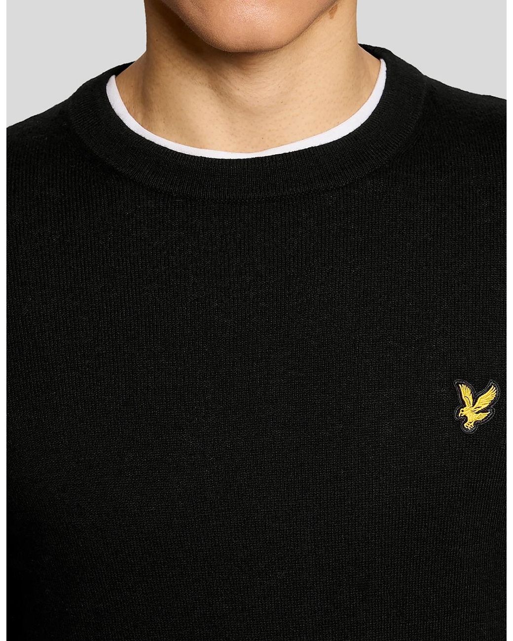 Lyle & Scott Black Cotton Merino Crew Neck Jumper for men