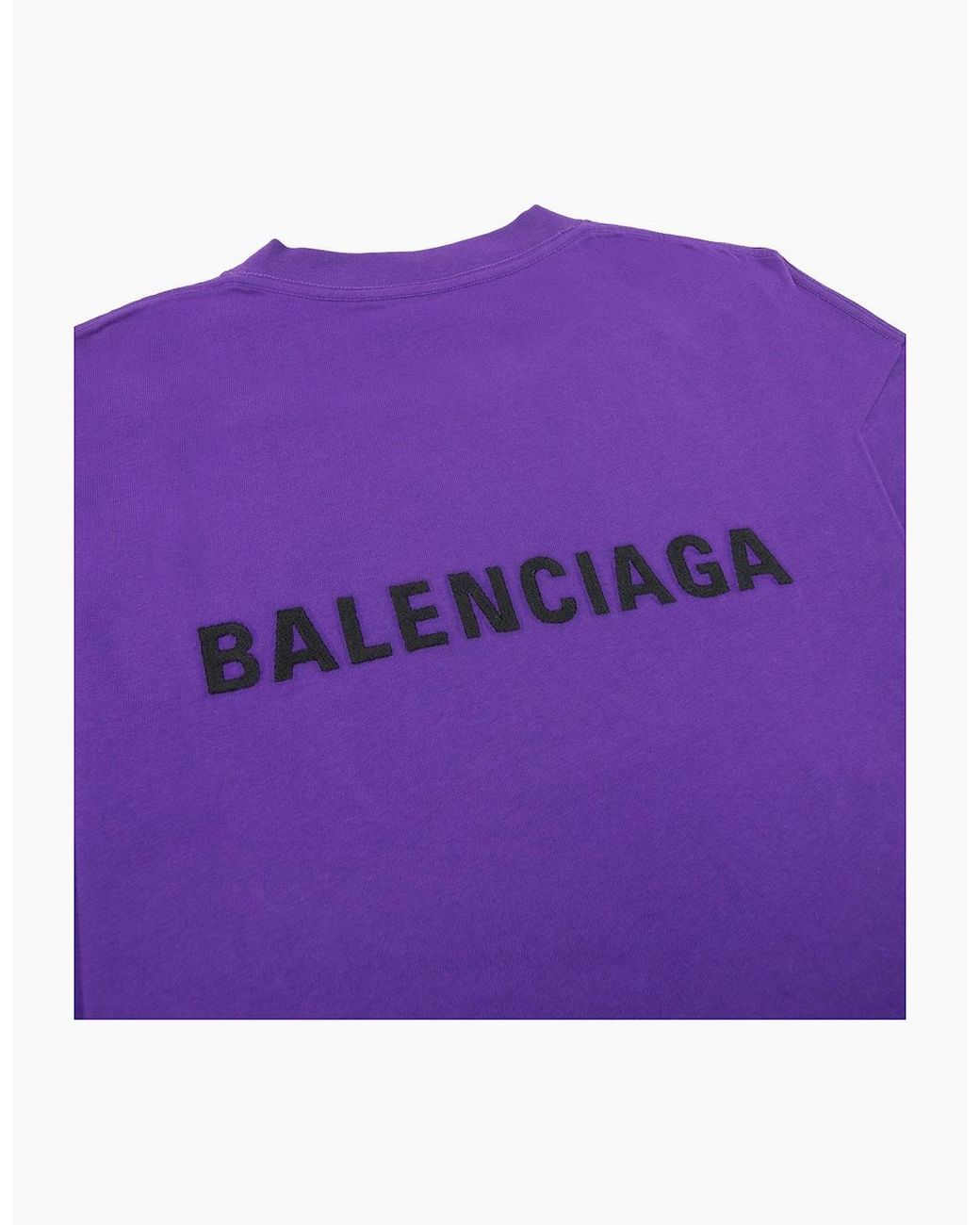 Balenciaga Purple Embroidered Medium Fit Logo T Shirt 5162 for men