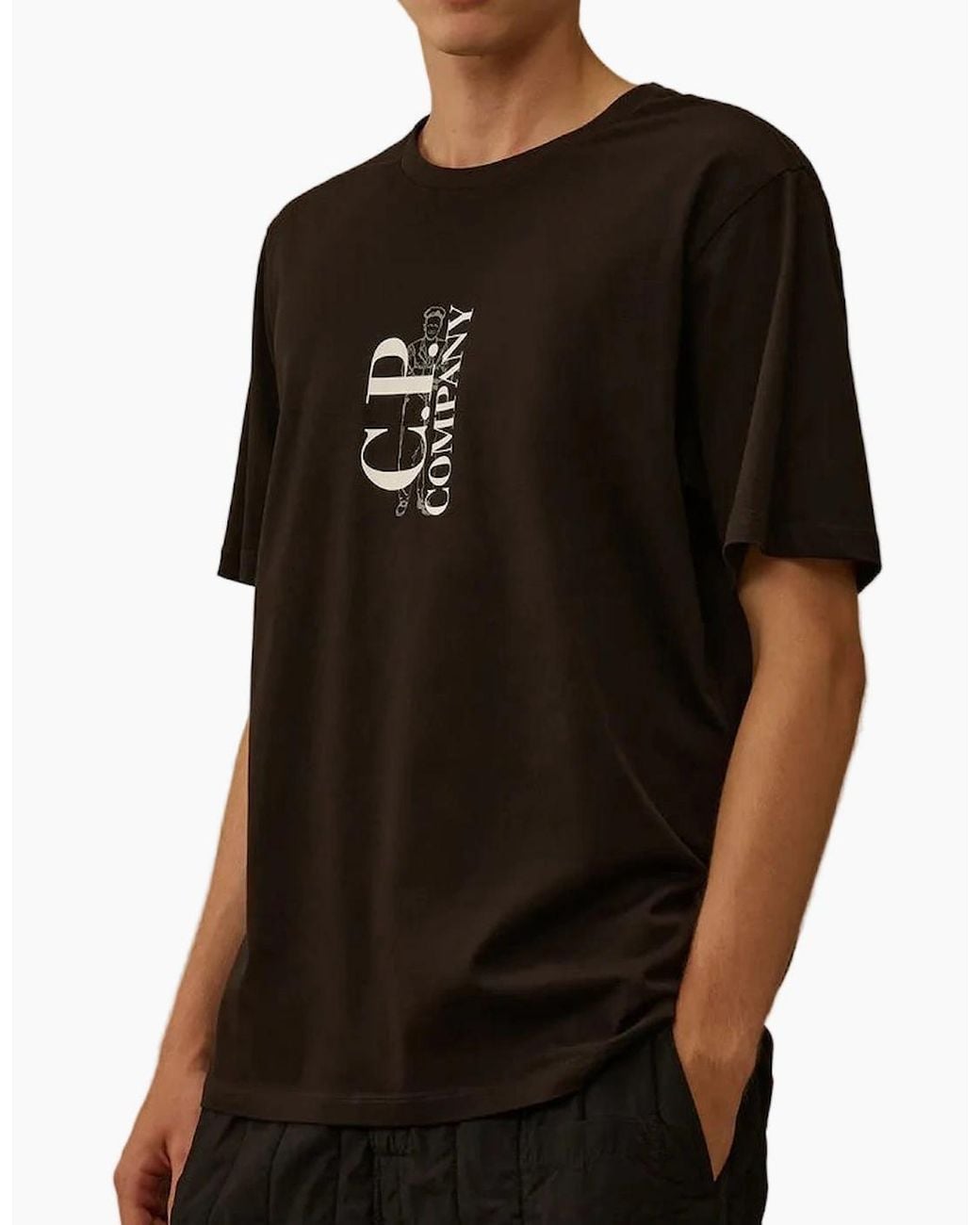 C P Company Black Vertical Logo Print T-Shirt for men