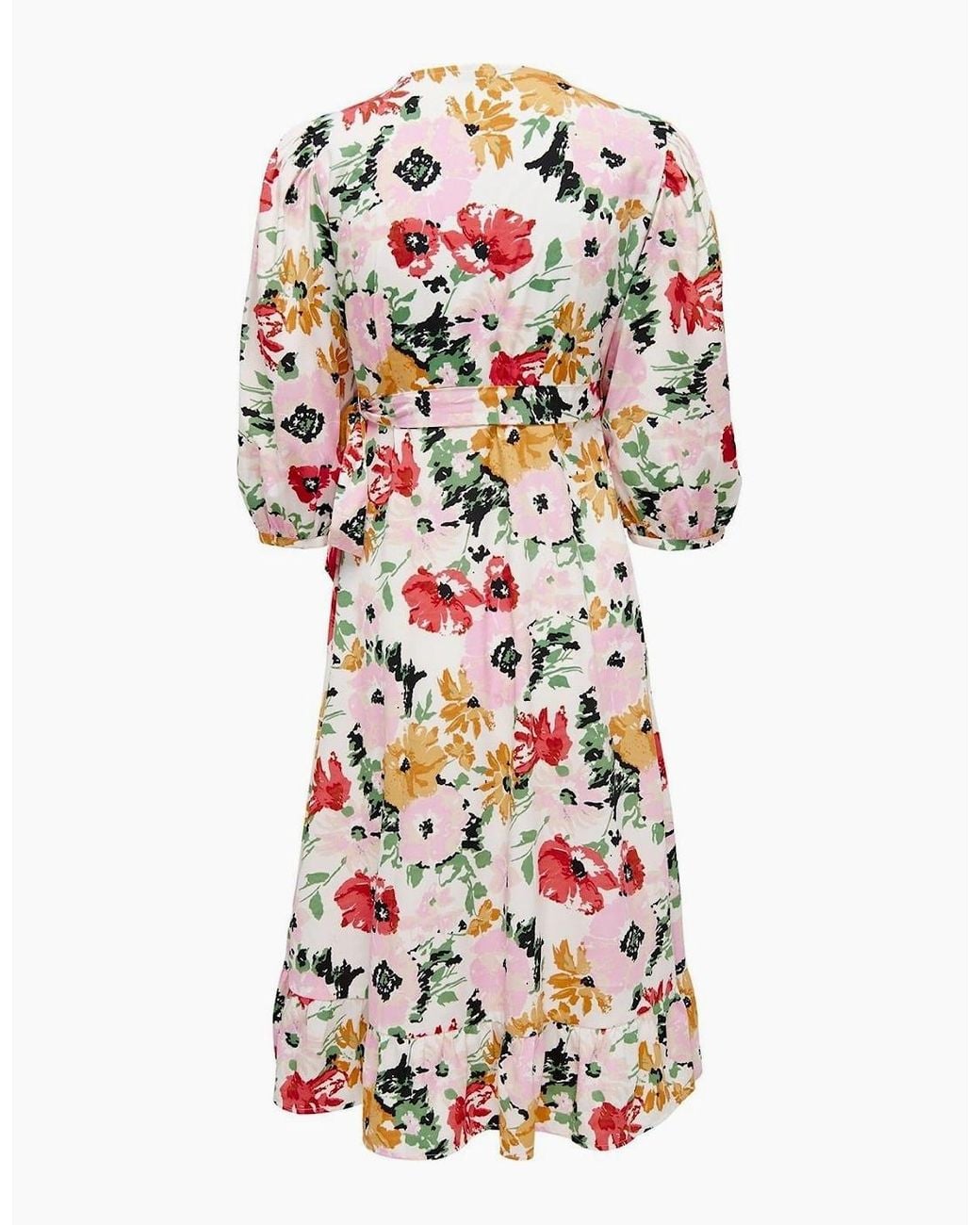 ONLY White Olivia V-Neck Midi Wrap Dress