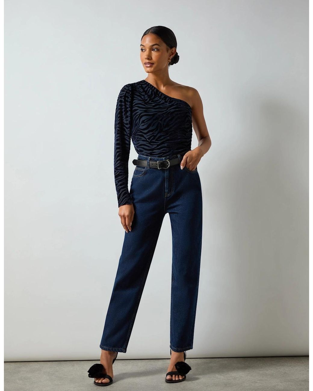 Ro&zo Blue Zebra Burnout One Shoulder Top