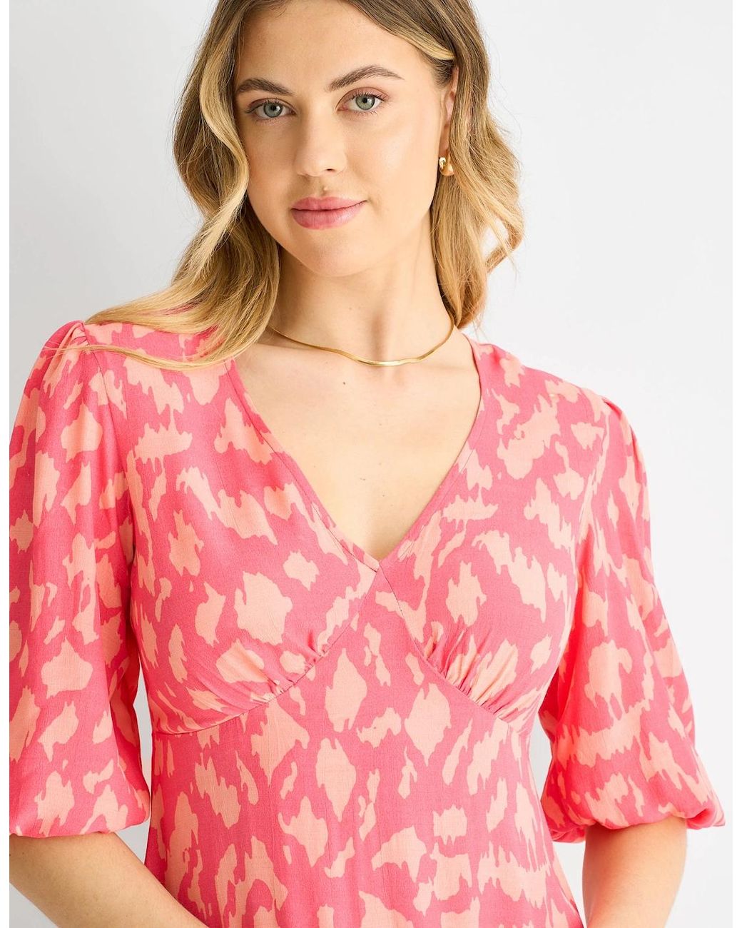 Gini London Pink Animal Print Viscose Midi Dress