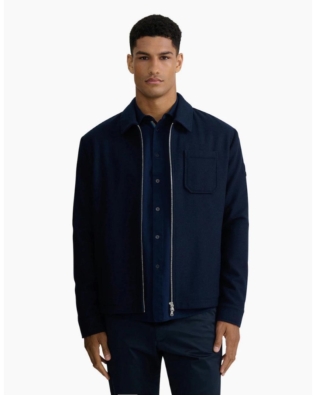 Sandbanks Blue Wool Zip Shirt for men