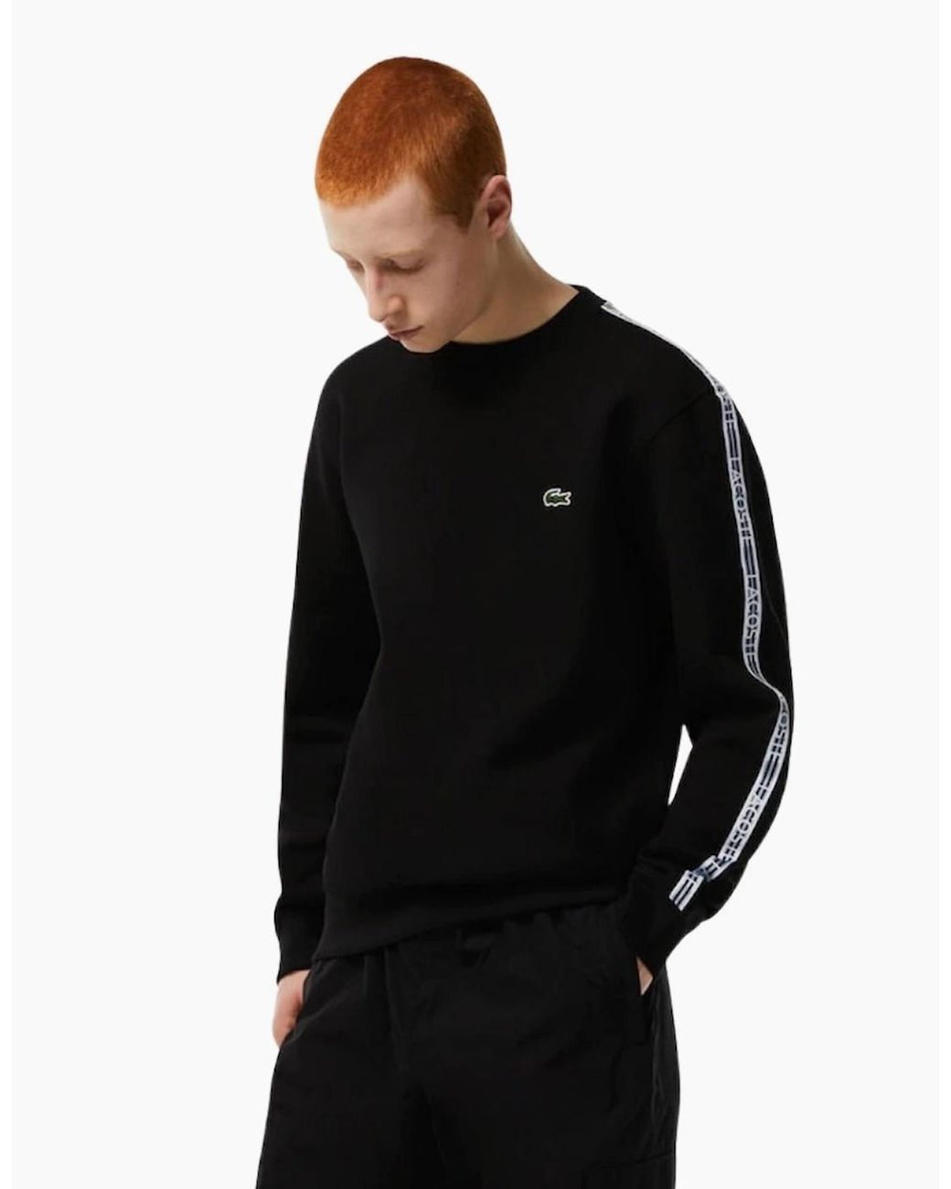 Lacoste Black Branded Tape Crewneck Jumper for men