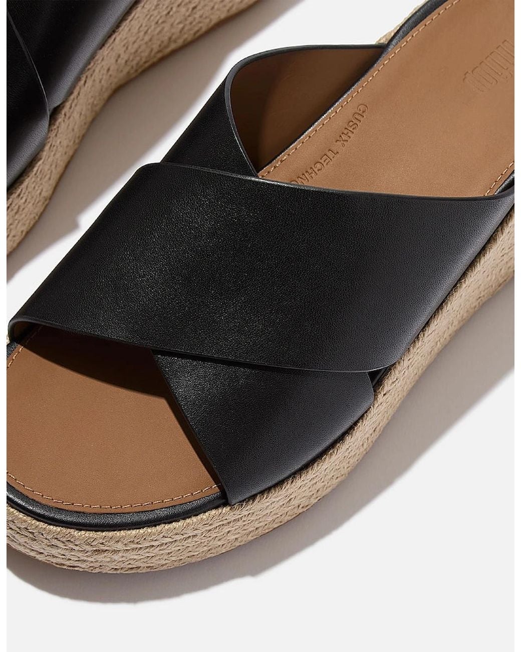 Fitflop Black Platfforms Espadrille Leather Wedge Cross Slides