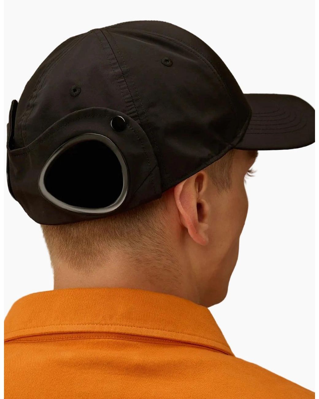 C P Company Black Chrome-R Embroidered Logo Goggle Cap for men