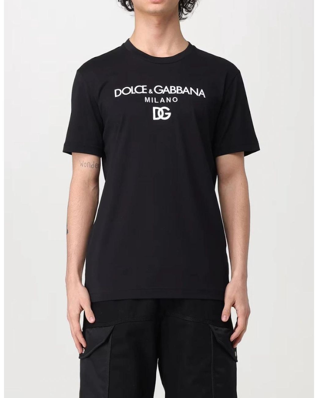 Dolce & Gabbana Black Embroidered Dg Milano Logo T-Shirt for men