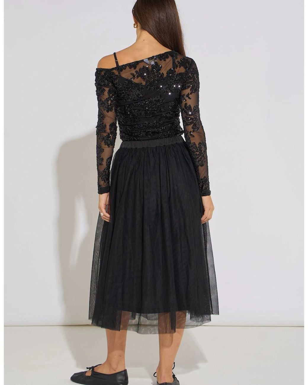 Gini London Black Tulle Skater Midi Skirt