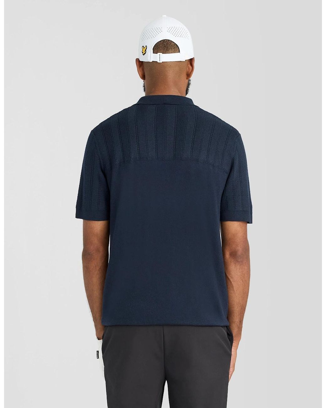 Lyle & Scott Blue Texture Block Knitted Polo Shirt for men