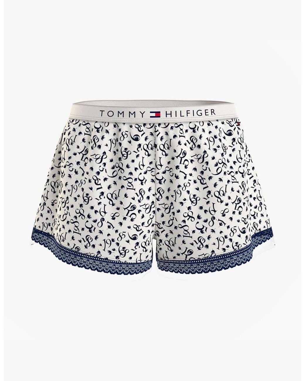 Tommy Hilfiger White Woven Short Print Shorts Feather Print Ecru