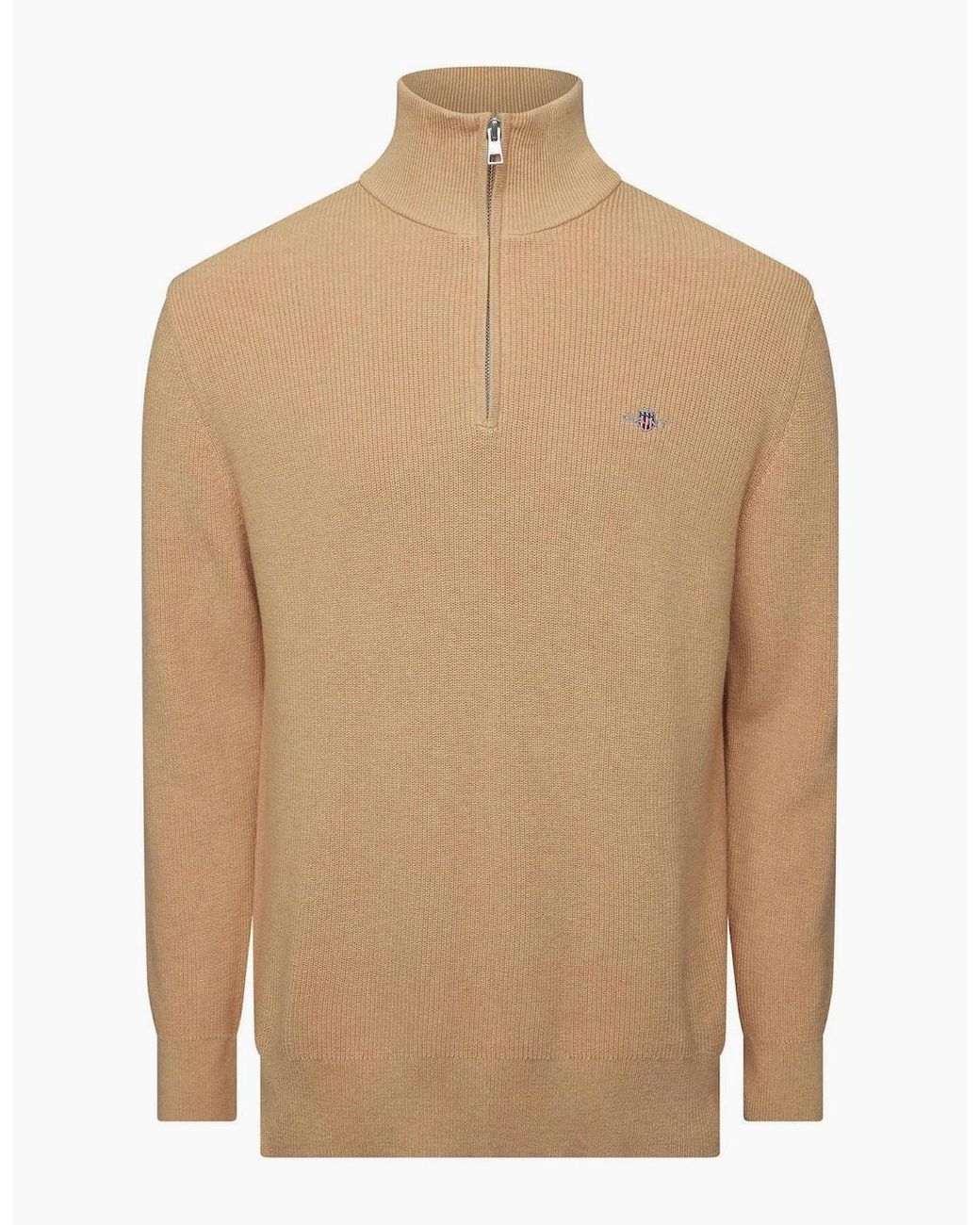 Gant Natural Merino Zip Neck High Collar Long Sleeve Sweater for men