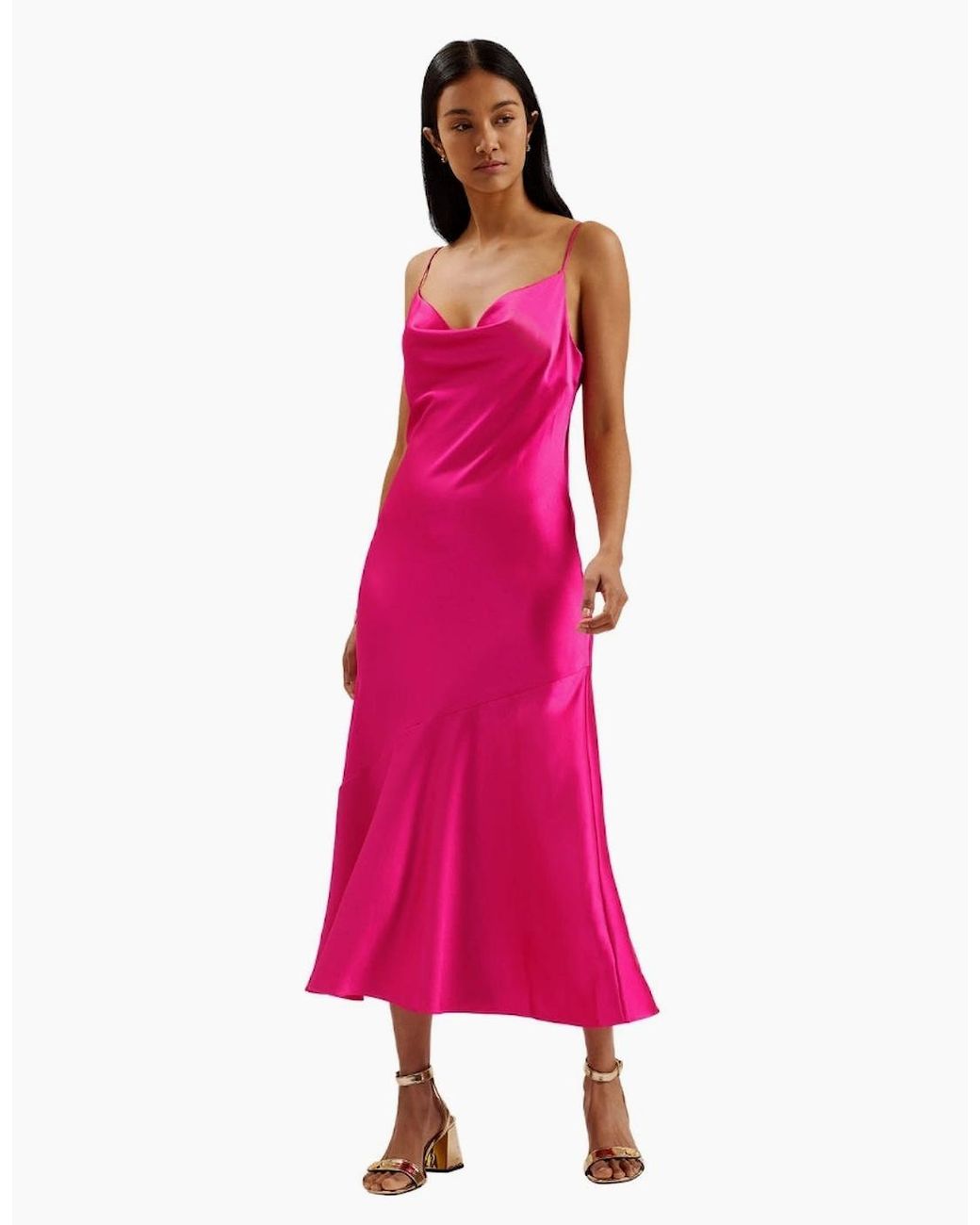 Ted Baker Pink Tunca Satin Cowl Neck Evening Midi Dress
