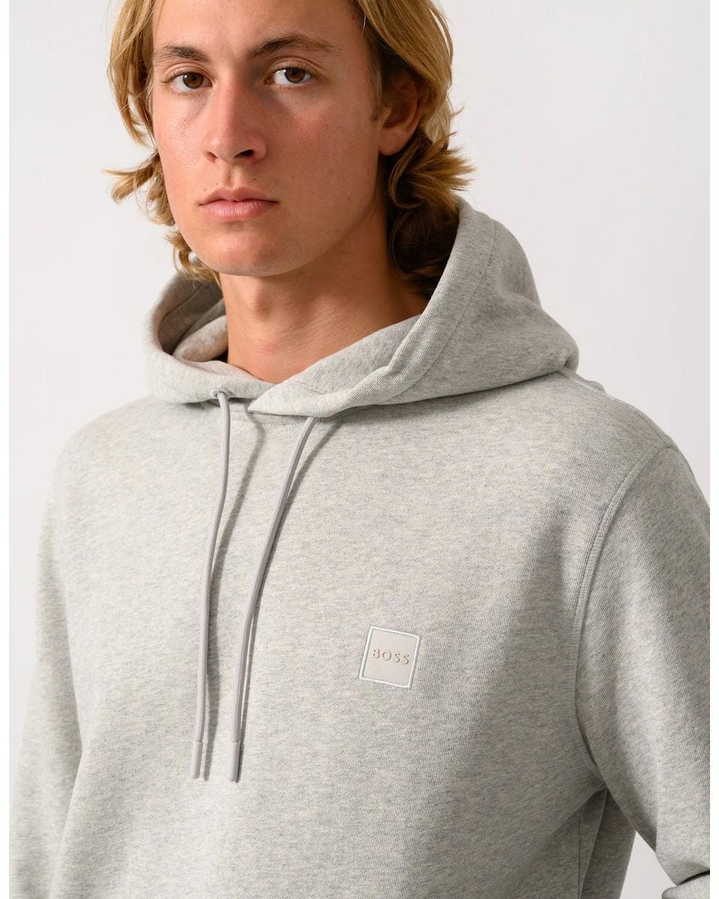 Boss Gray Boss Wetalk Pullover Hoodie With Logo Patch for men