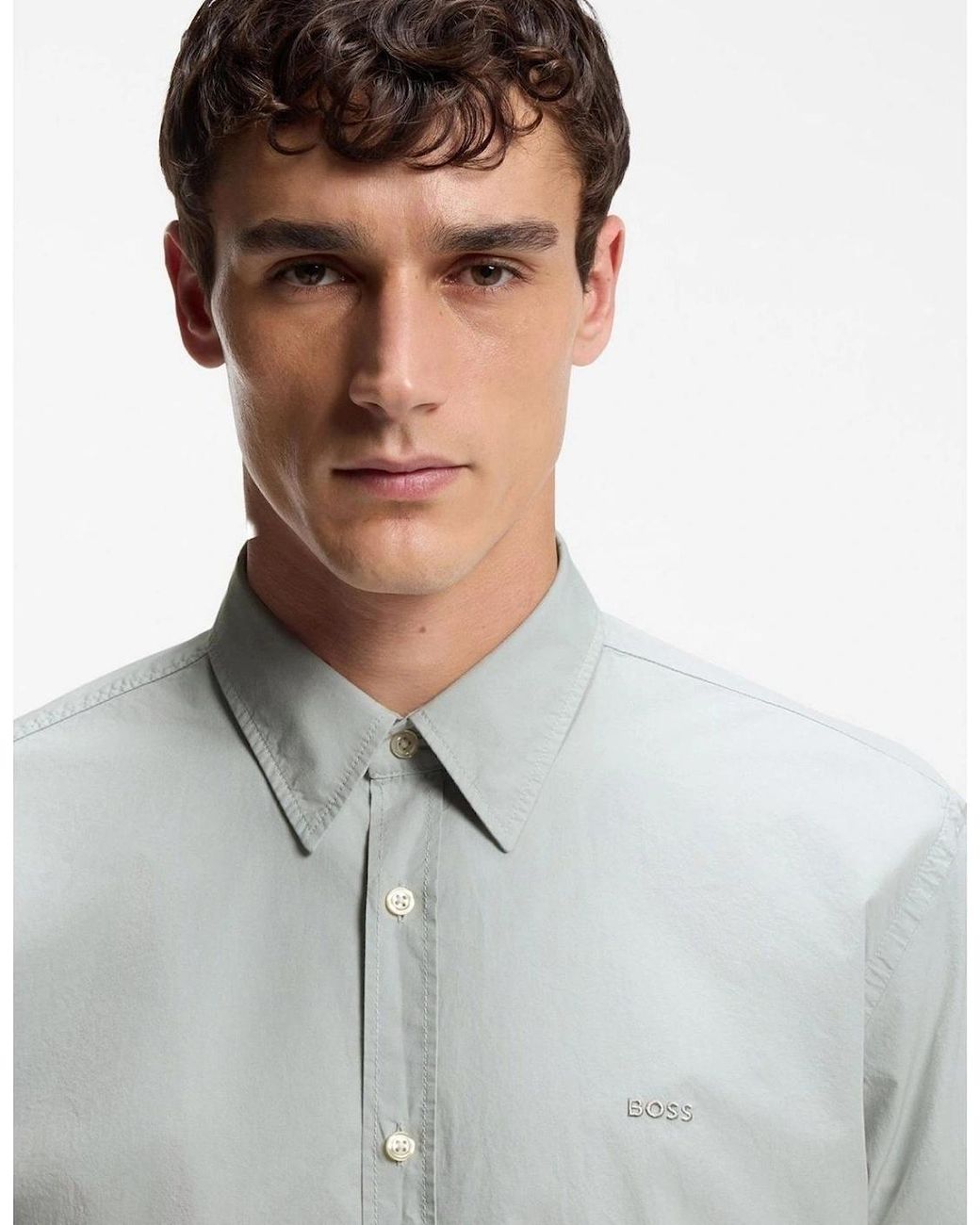 Boss White Collared Neck Shirt Collar Long Sleeve Regular Fit Shirt for men