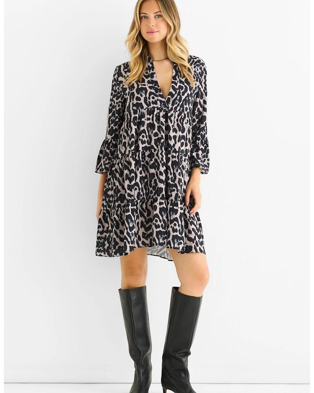 Gini London Black Animal Print Skater Mini Dress