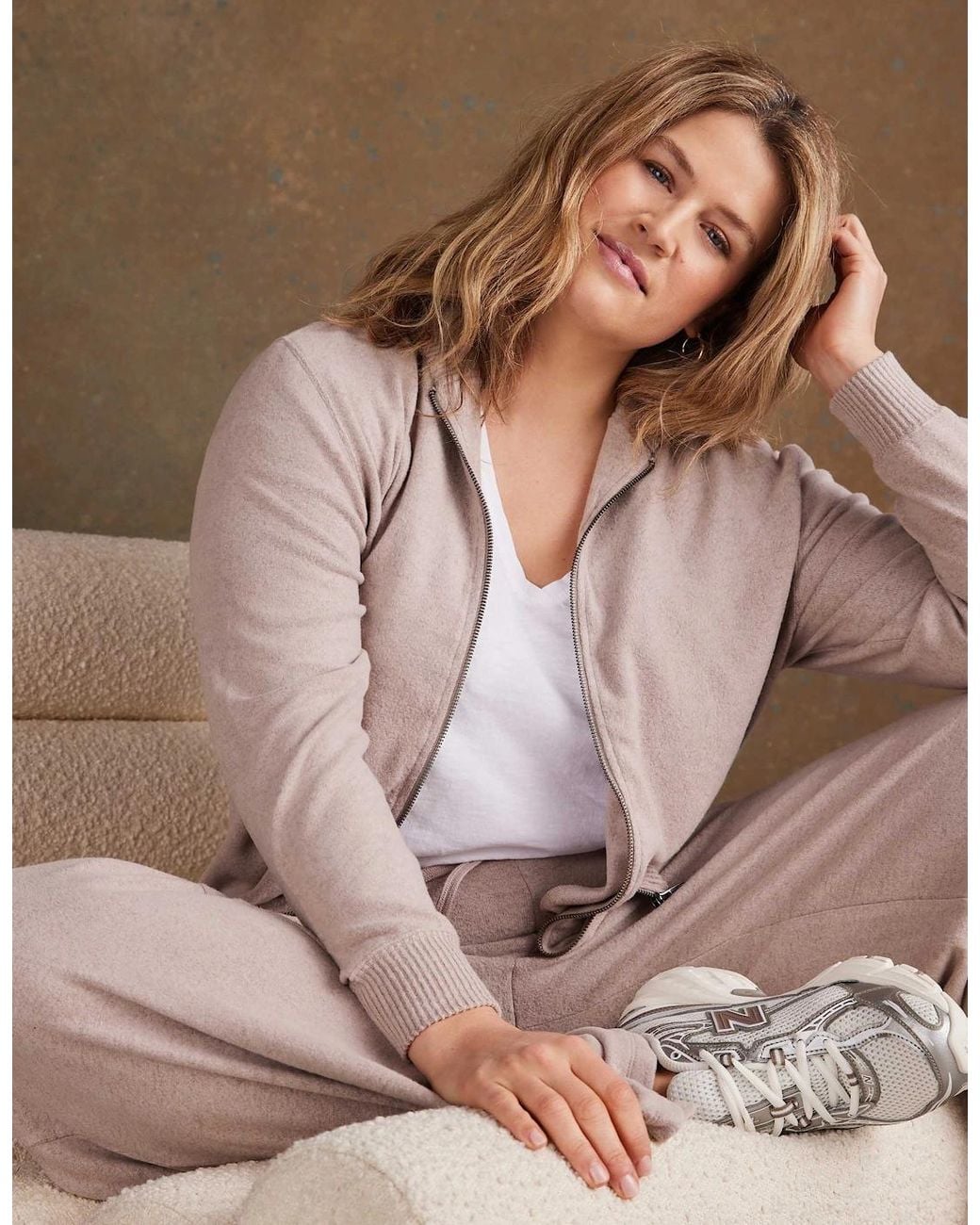 Live Unlimited London Natural Oatmeal Supersoft Zip Hoodie