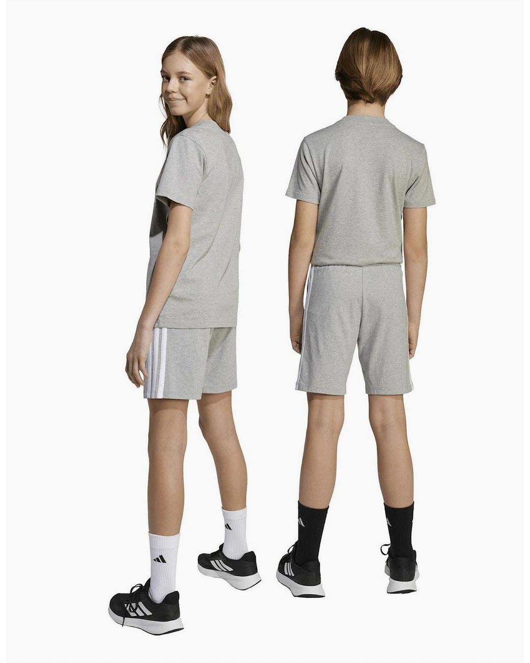 Adidas Gray Essentials 3 Stripe Jersey Short Juniors