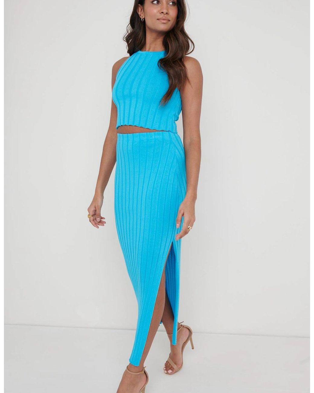 Pretty Lavish Blue Auden Rib Knit Skirt