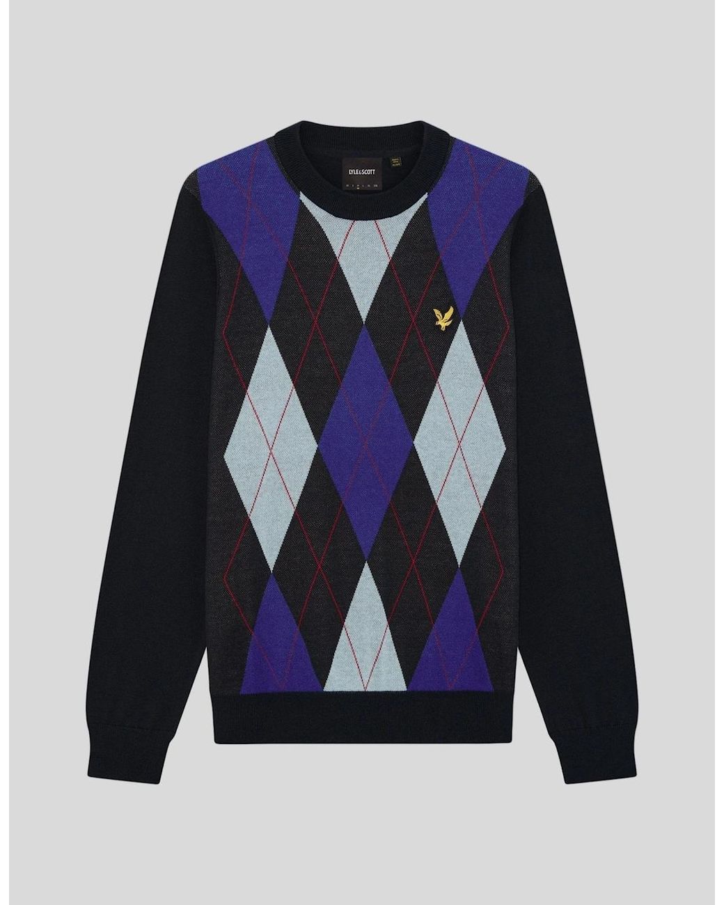 Lyle & Scott Blue Archive Argyle Crew Neck Jumper for men