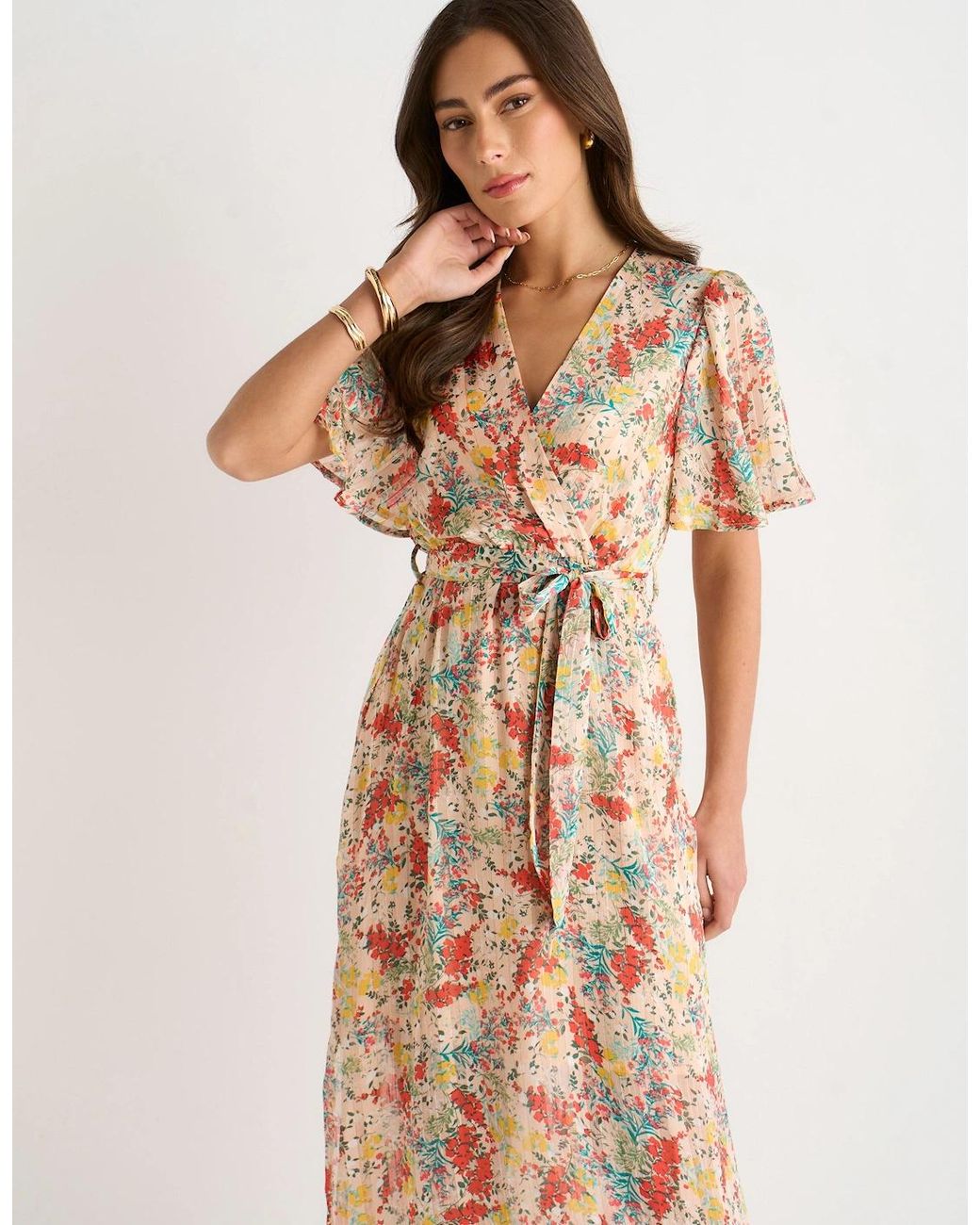Gini London Multicolor Floral Jacquard Chiffon Midi Dress