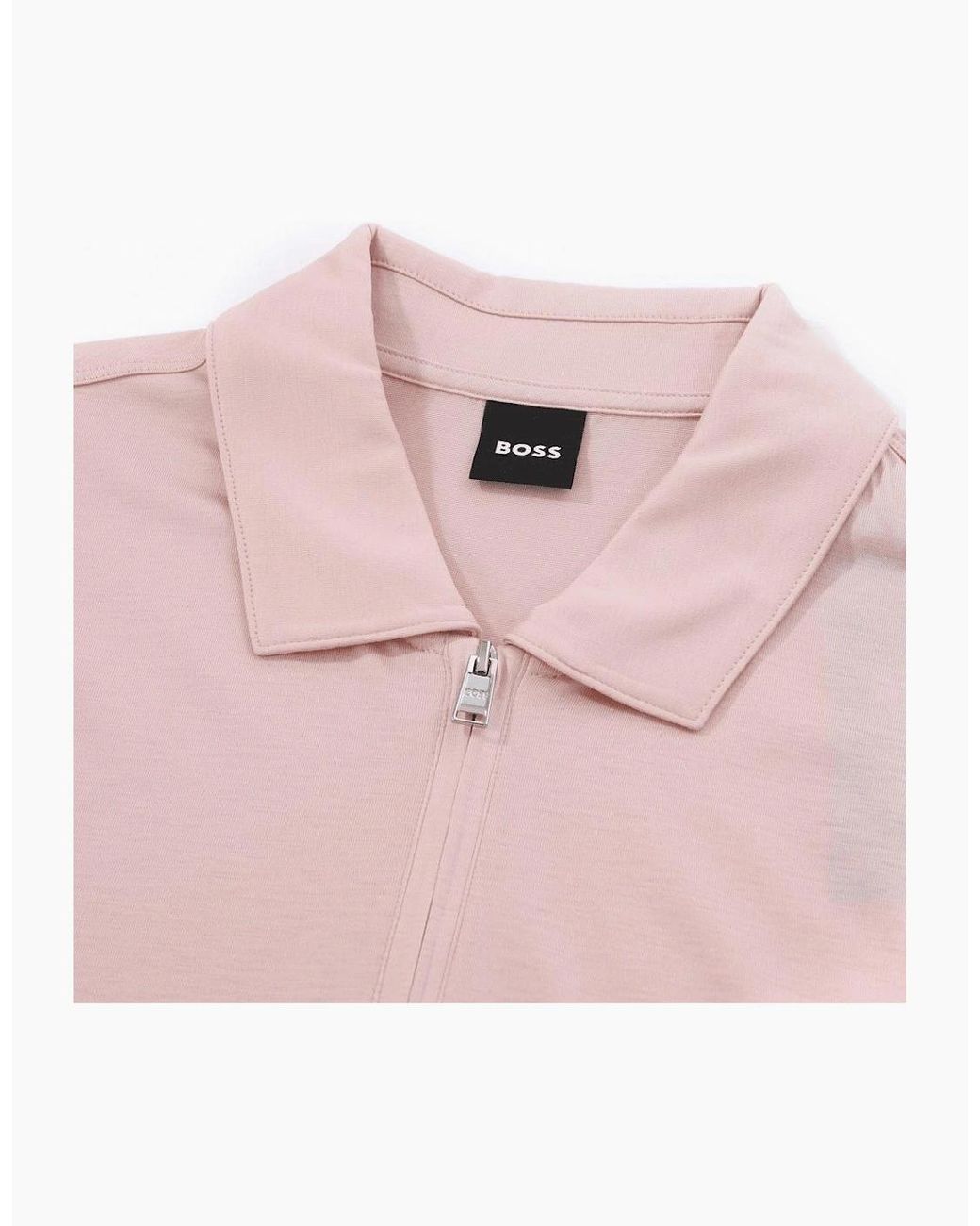 Boss Pink H-Paras Mercerised Cotton Pastel Zip Polo Shirt for men