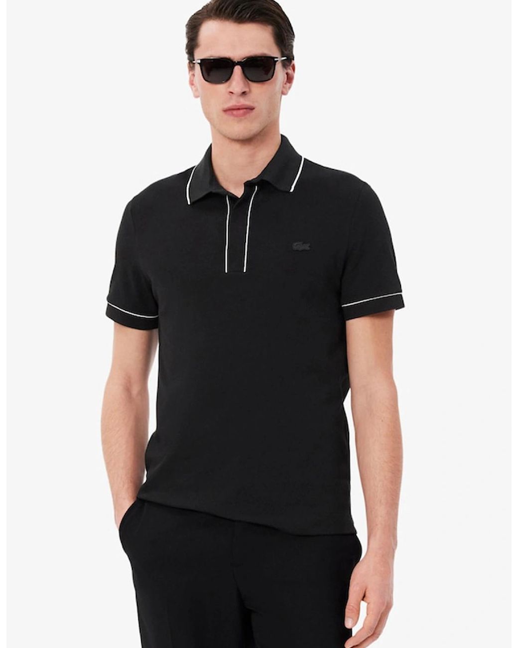Lacoste Black Regular Fit Paris Stretch Piqué Polo Shirt for men