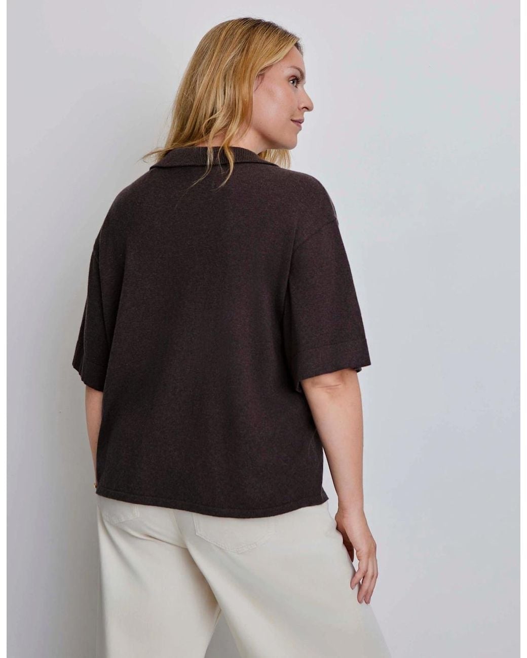 Live Unlimited London Brown Polo Neck Short Sleeve Jumper