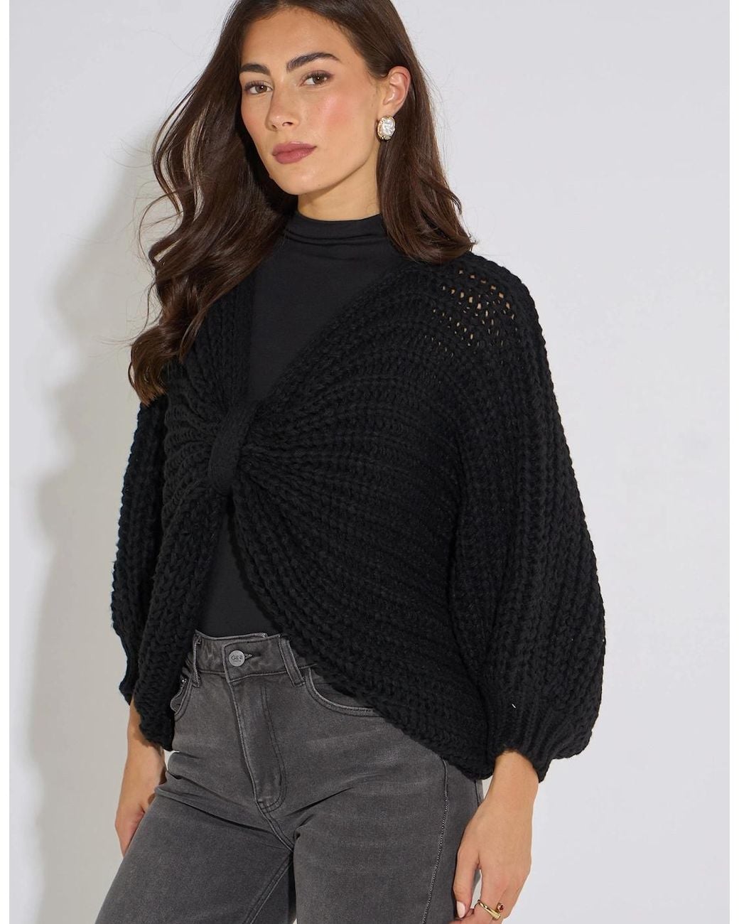 Gini London Black Oversized Bow Multi Way Wear Knit Jumper