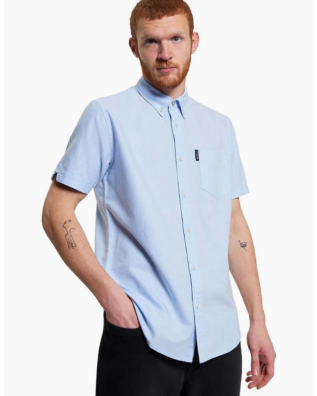 Ben Sherman Blue Signature Oxford Short Sleeve Shirt for men