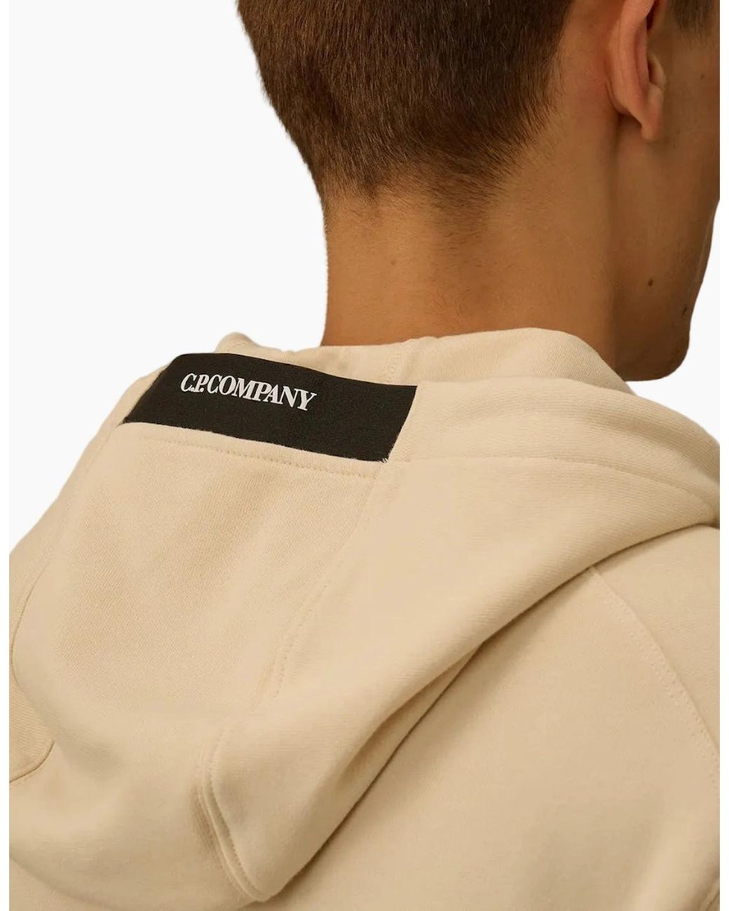 C P Company Natural Diagonal Raised Fleece Lens Hoodie for men