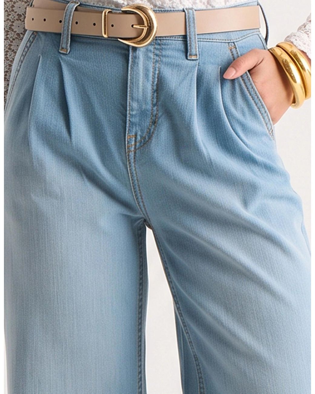 Gini London Blue Light Pleat Wide Leg Jean