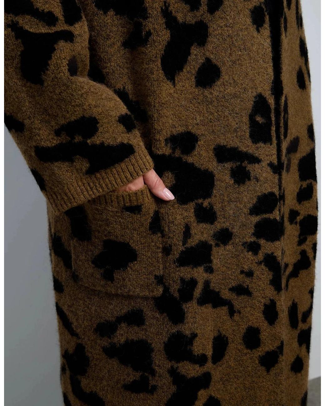 Live Unlimited London Brown Animal Alpaca Blend Coatigan With Patch Pockets