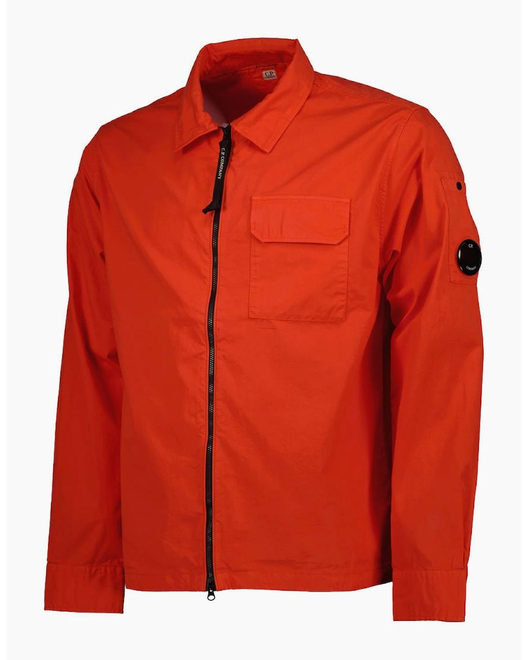 C P Company Red Gabardine Zip Up Lens Overshirt for men