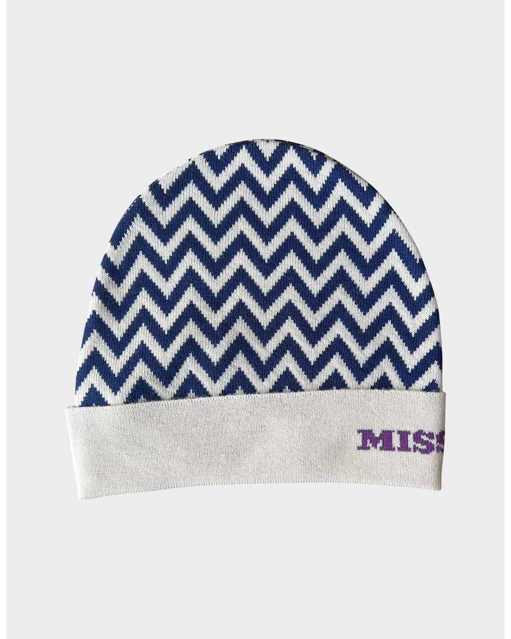 Missoni Blue Chevron Pure Wool Beanie