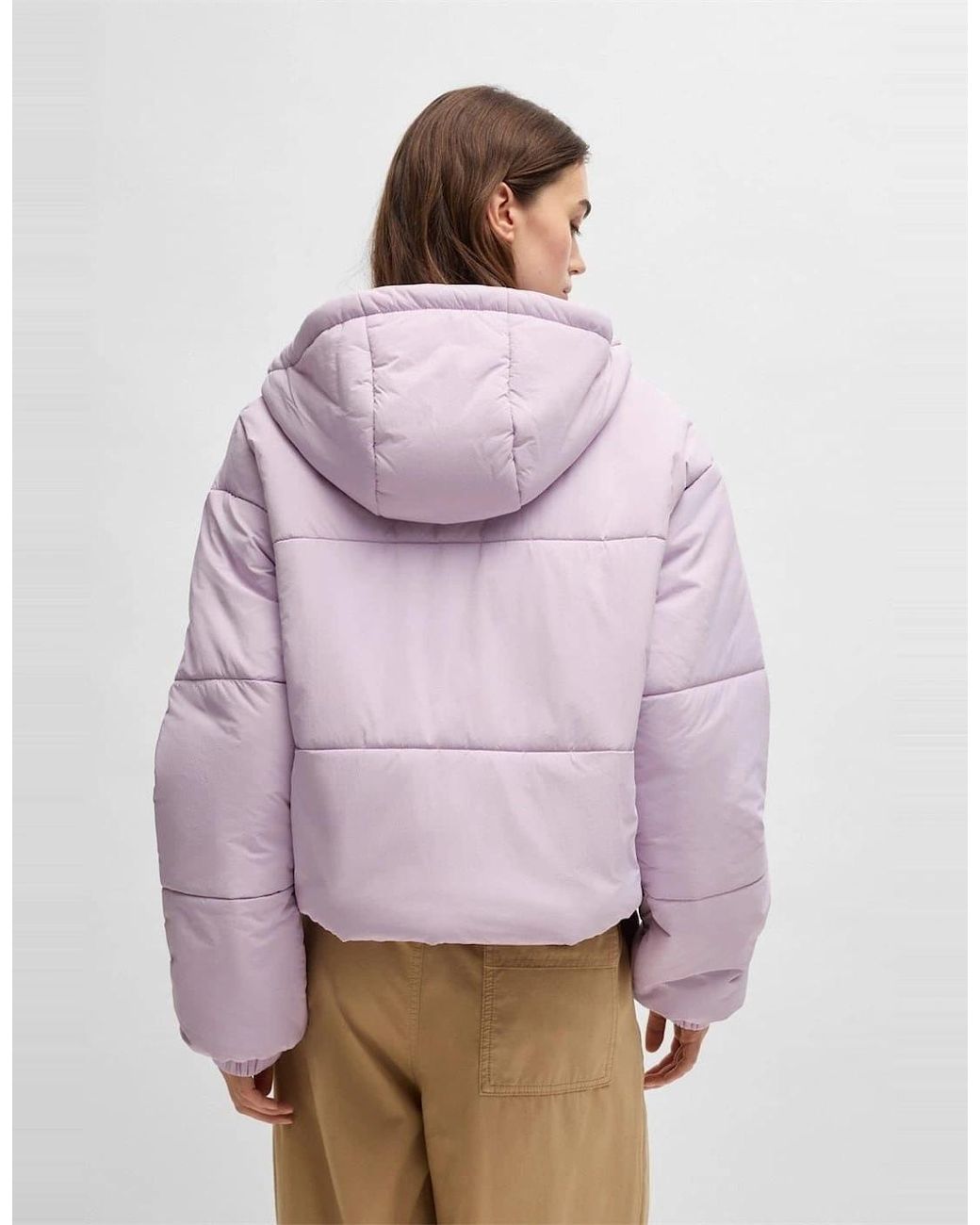 Boss Pink Freya Hooded Neck Solid Patterned Puffer Jacket