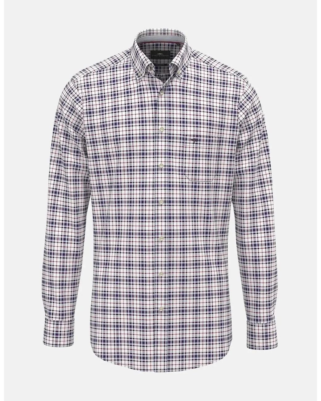 Fynch-Hatton White Washed Oxford Check Shirt Aubergine for men