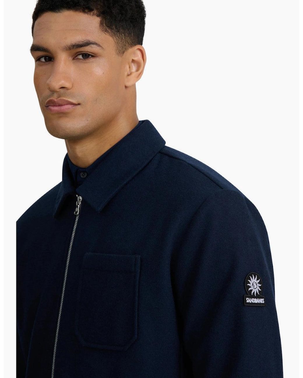 Sandbanks Blue Wool Zip Shirt for men