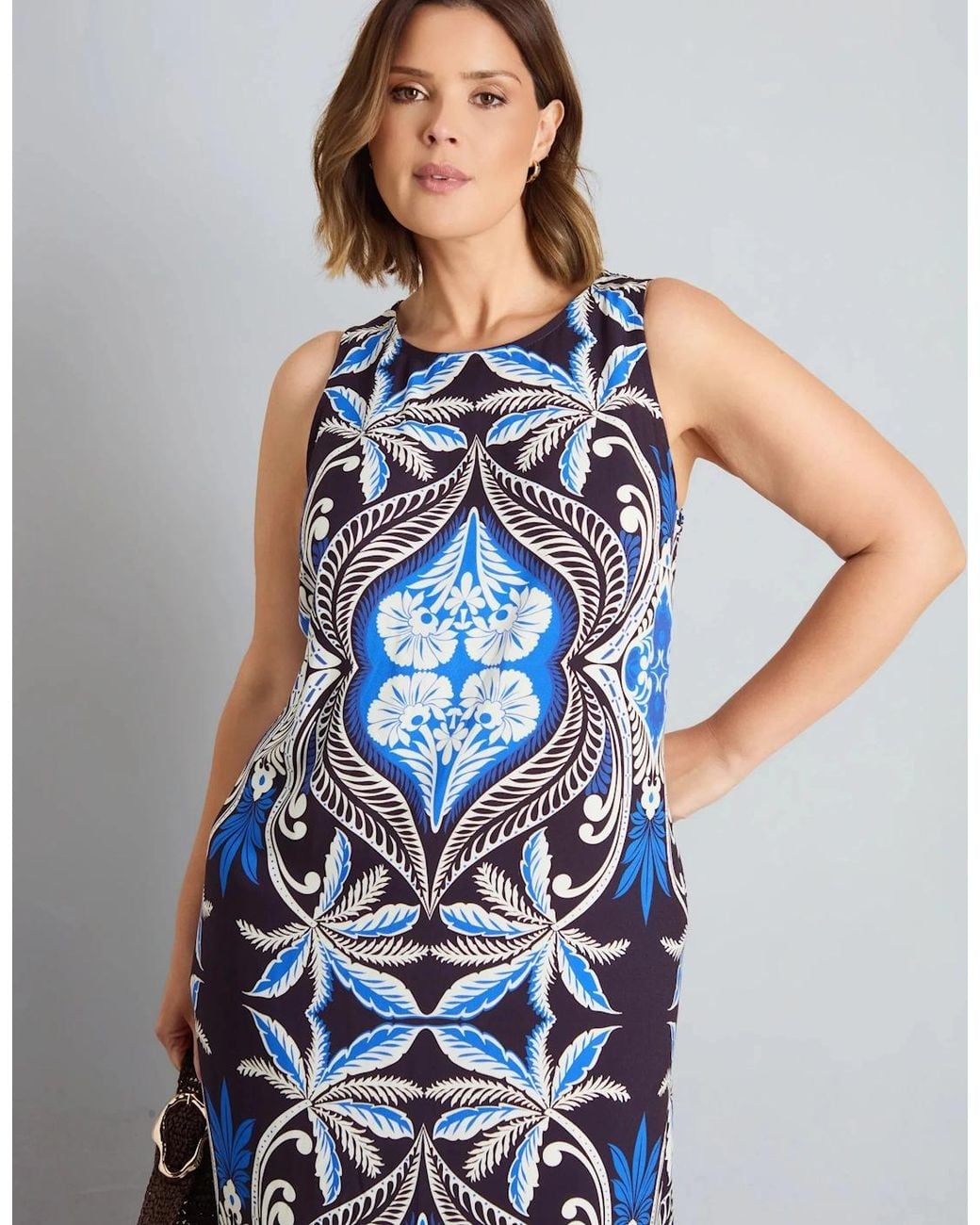 Live Unlimited London Blue Petite Petite Placement Print Sleeveless Maxi Dress
