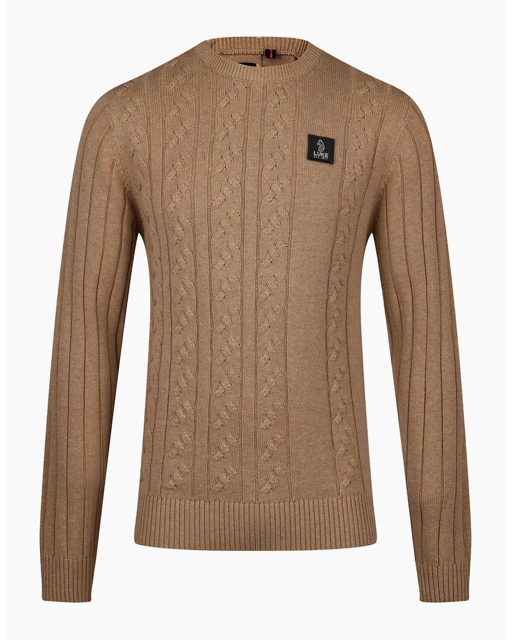 Luke 1977 Brown Mitcham Cable Knit Sweater Hardnut for men