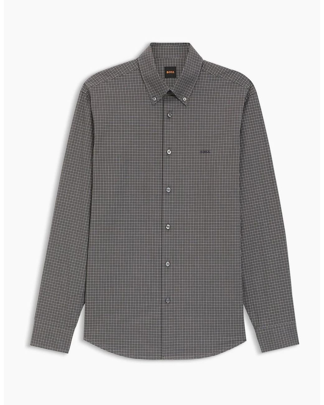 Boss Gray Regular Fit Button Down Collar Long Sleeve Shirt for men