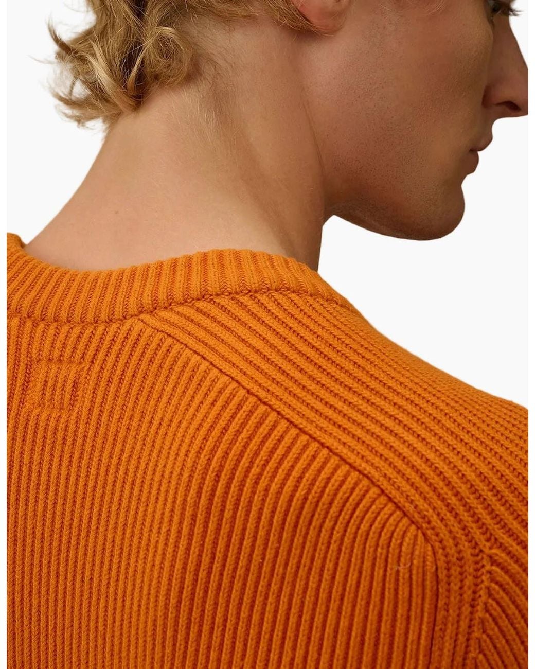 C P Company Orange Full Rib Crewneck Lens Knit for men