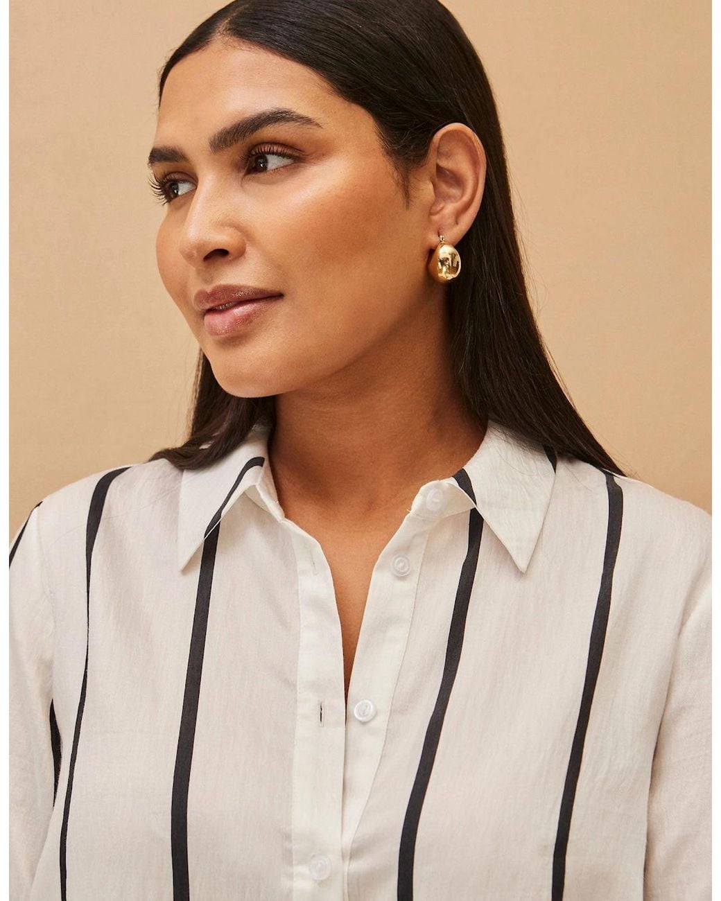 Live Unlimited London Natural And Stripe Long Sleeve Shirt