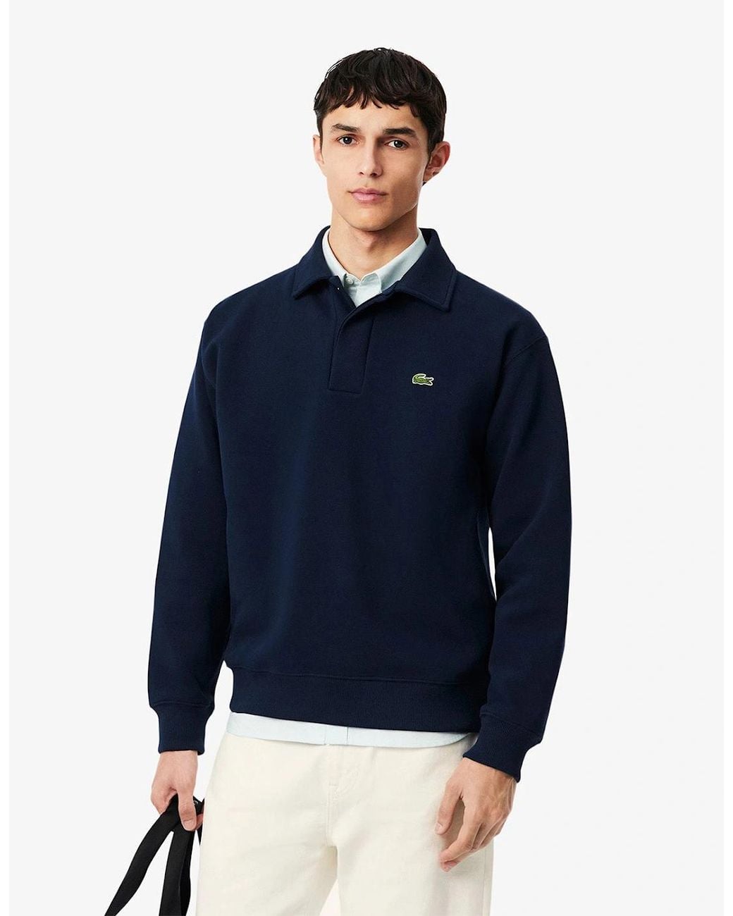 Lacoste Blue Sh9450 Polo Collar Piqué Sweatshirt