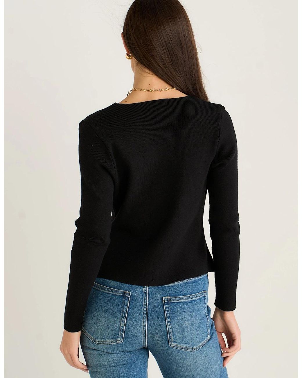 Gini London Black Button Wrap Compact Knit Cardigan