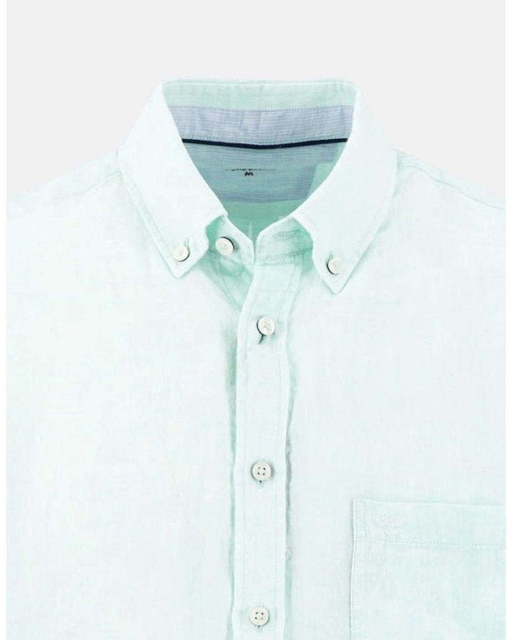 Fynch-Hatton Blue Premium Linen Button Down Short Sleeved Shirt Mint for men