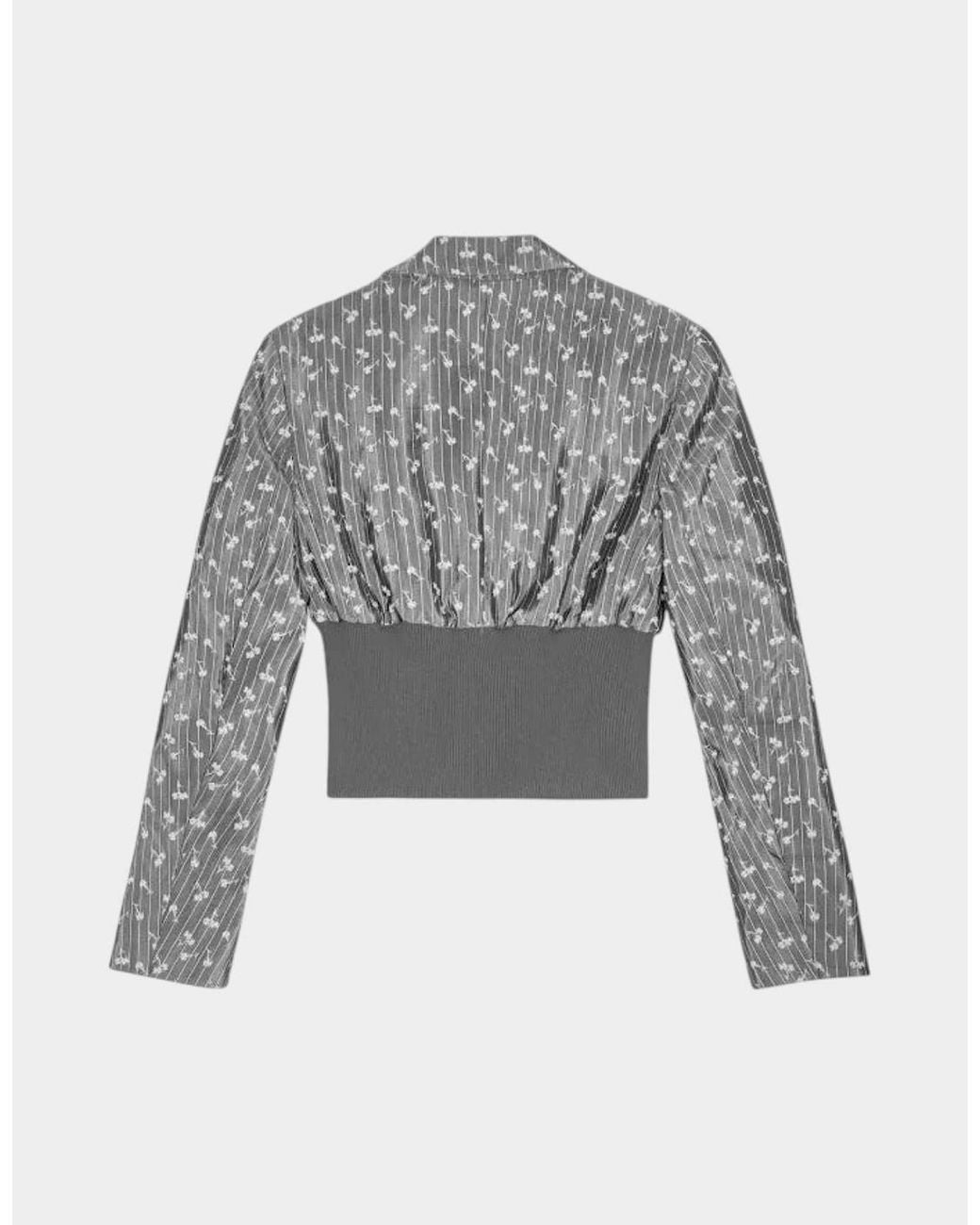 Ganni Gray Jacquard Cropped Blazer Smoked Pearl